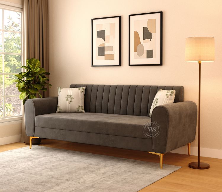 Medusa 3 Seater Fabric Sofa (Velvet, Graphite Grey)