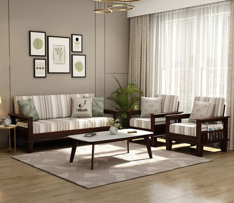 Quartz Printed Fabric Wooden Sofa Chair (Walnut Cream Stripe)