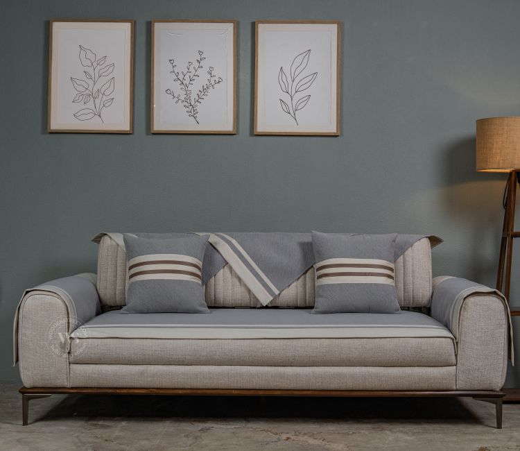 Elegance Essence Blue Mist Plain 3 Seater Sofa Cover -  Set of 8