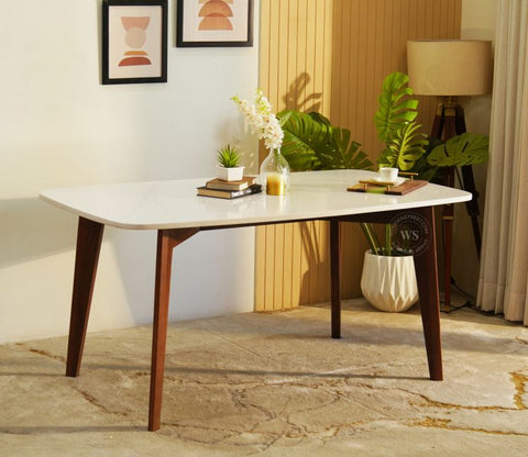 Valence 6 Seater Sheesham Wood Dining Table with Quartz Top (Teak Finish)