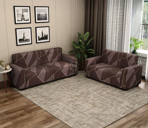 Cason Modern Abstract Printed Polyester Spandex 3+2 Sofa Cover Set (Brown)