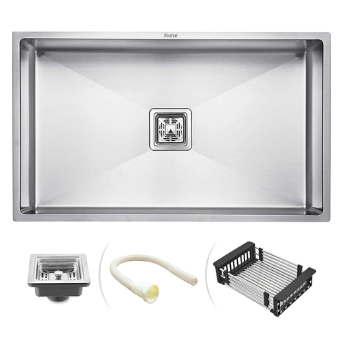 Trueliving Luxury Silver_Handmade Single Bowl 304-Grade Kitchen Sink (18 x 16 x 10 Inches) with Tap Hole
