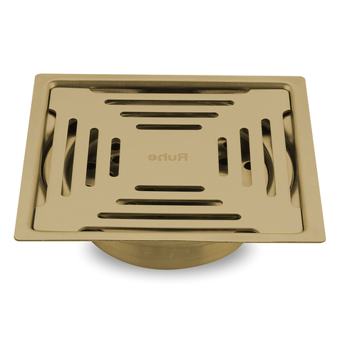 Trueliving_Opal Silver Square Flat Cut Floor Drain in Yellow Gold PVD Coating (5 x 5 Inches)