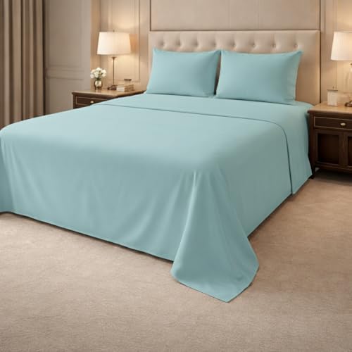 Cotton Bedsheet with 2 Pillow Cover for King Bed Egyptian 500 TC Bed Sheet Set - Light Blue Bedding Set - Durable, Ultra Soft, Hotel Quality, Export Finish Luxurious Sheets