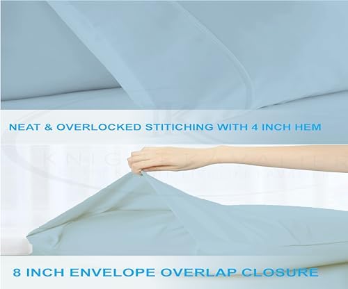Cotton Bedsheet with 2 Pillow Cover for King Bed Egyptian 500 TC Bed Sheet Set - Light Blue Bedding Set - Durable, Ultra Soft, Hotel Quality, Export Finish Luxurious Sheets