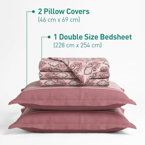 MYTRIDENT Urban Comfort Bedsheet for Double Bed, 144 TC, 100% Cotton Bedsheet with 2 Pillow Covers, Queen Size 228 cm x 254 cm, Delicate Blush
