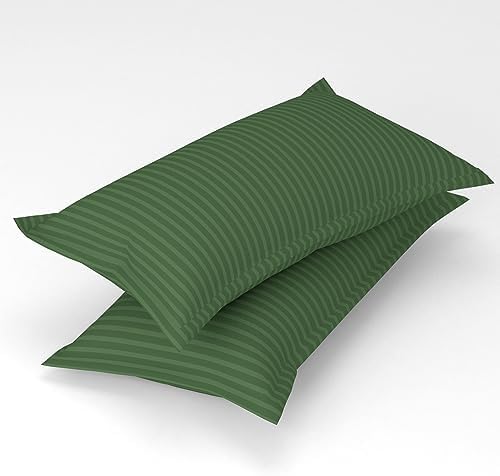 Homefab India 160 TC Stripe Glace Cotton Double BedSheet with 2 Pillow Covers - (90x90 inches) - Dark Green