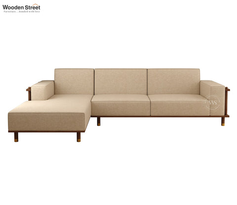 Saket Ash Wood L Shape Left Align Sofa with Cane And Brass Accents (Sand Beige)