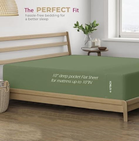 Trance Home Linen Pure 100% Cotton 400TC Plain King Size Bedsheet with 2 Pillow Covers (108 x 108 Inch | 9ft x 9ft, Green)