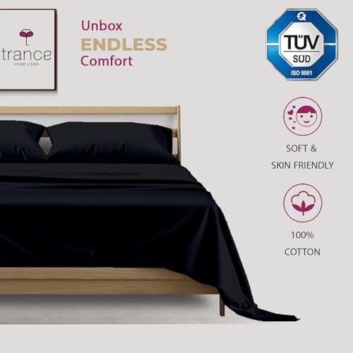 Trance Home Linen Pure 100% Cotton 400TC Plain King Size Bedsheet with 2 Pillow Covers (108 x 108 Inch | 9ft x 9ft, Black)