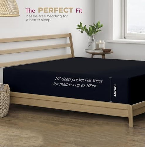 Trance Home Linen Pure 100% Cotton 400TC Plain King Size Bedsheet with 2 Pillow Covers (108 x 108 Inch | 9ft x 9ft, Black)