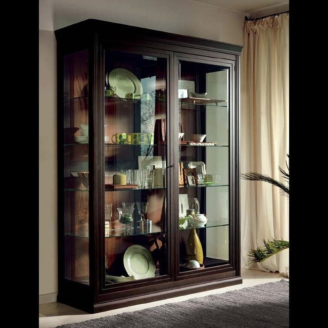 Trueliving Black Wood Glass Door Crockery Cabinet 43.2D x 101.6W x 172.7H Centimeters