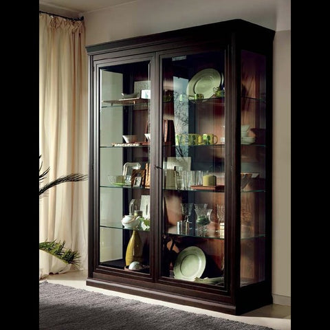 Trueliving Black Wood Glass Door Crockery Cabinet 43.2D x 101.6W x 172.7H Centimeters