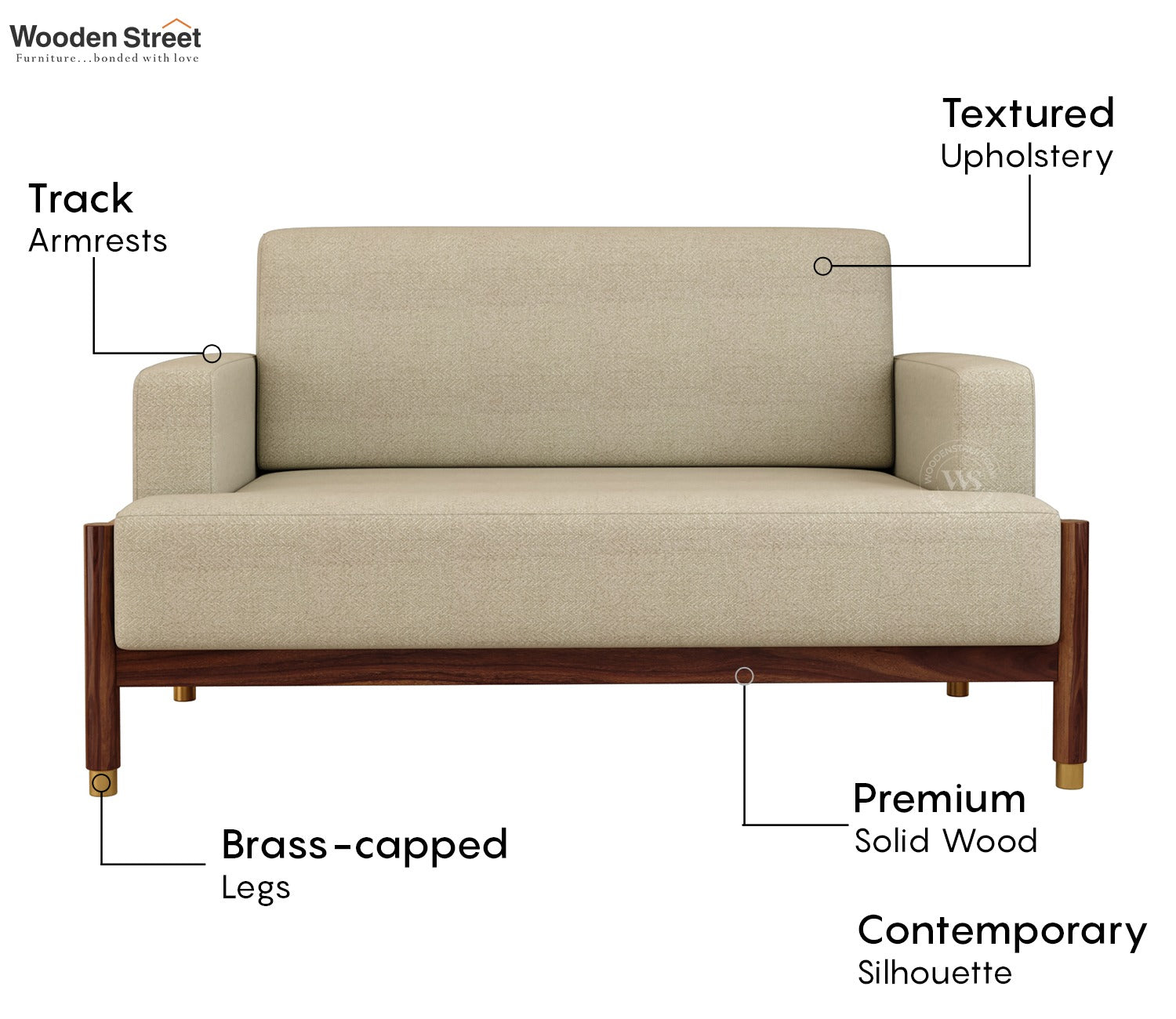 Kairav Modern 2 Seater Wooden Sofa with Premium Upholstery (Cottage Ivory)