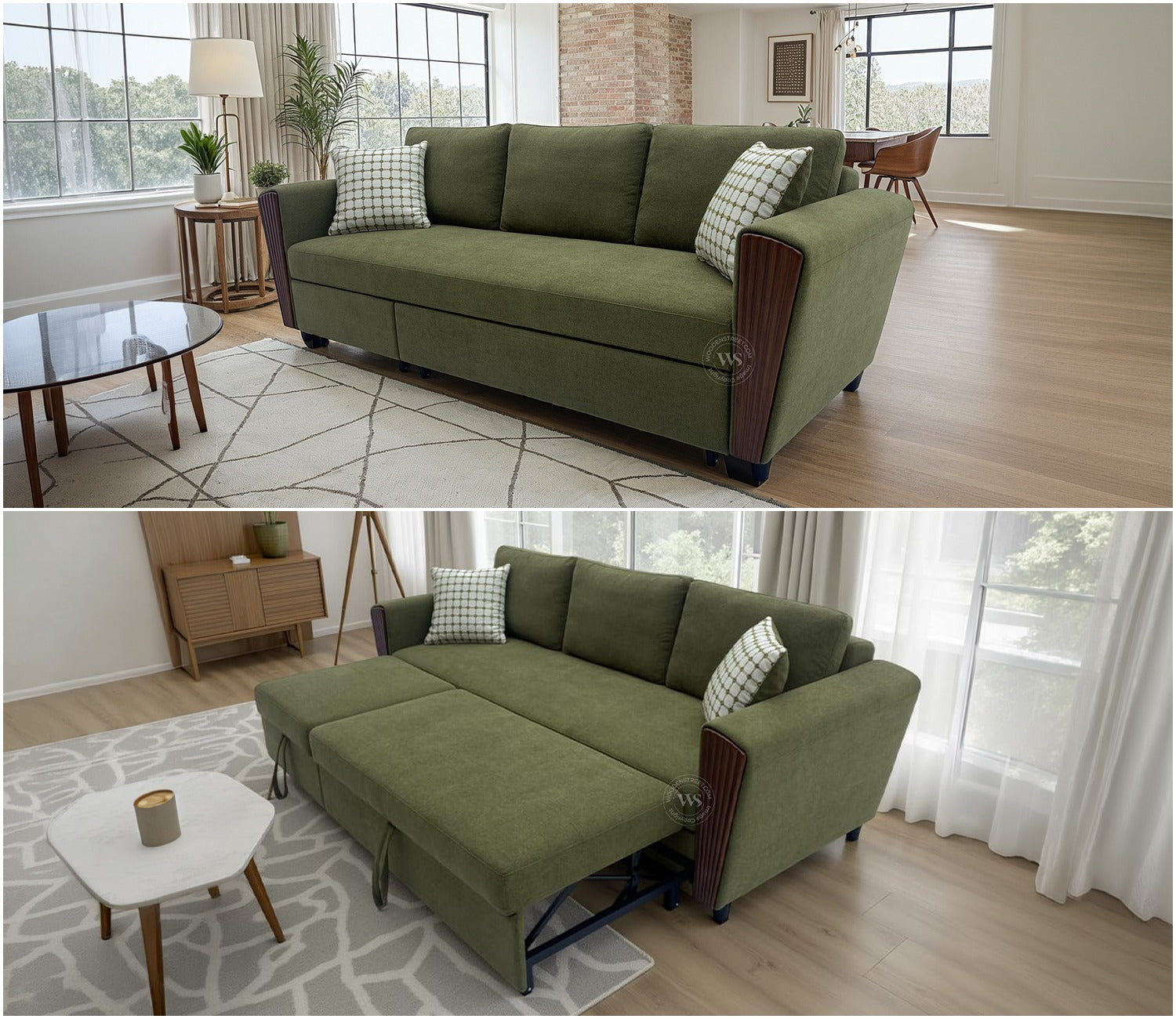 Brayden Fabric Sofa Cum Bed (Olive Green)