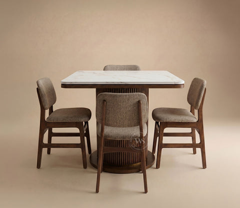 Samanvi 4 Seater Sheesham Wood Dining Table Set with Saumik Marble Top Table and Vinara Chair (Sand Brown)