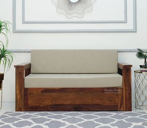 Sereta 3 Seater Sheesham Wood Sofa Cum Bed (King Size, Honey Finish)
