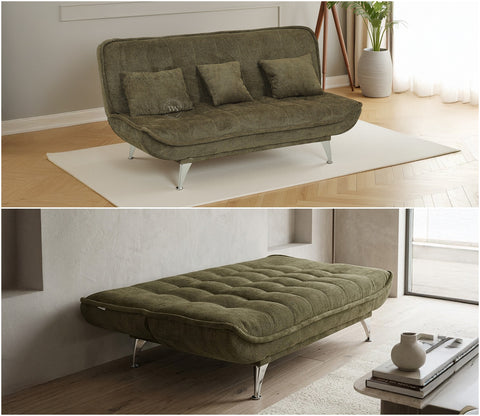 Bastion Premium Upholstery Fabric Sofa cum Bed (Green)