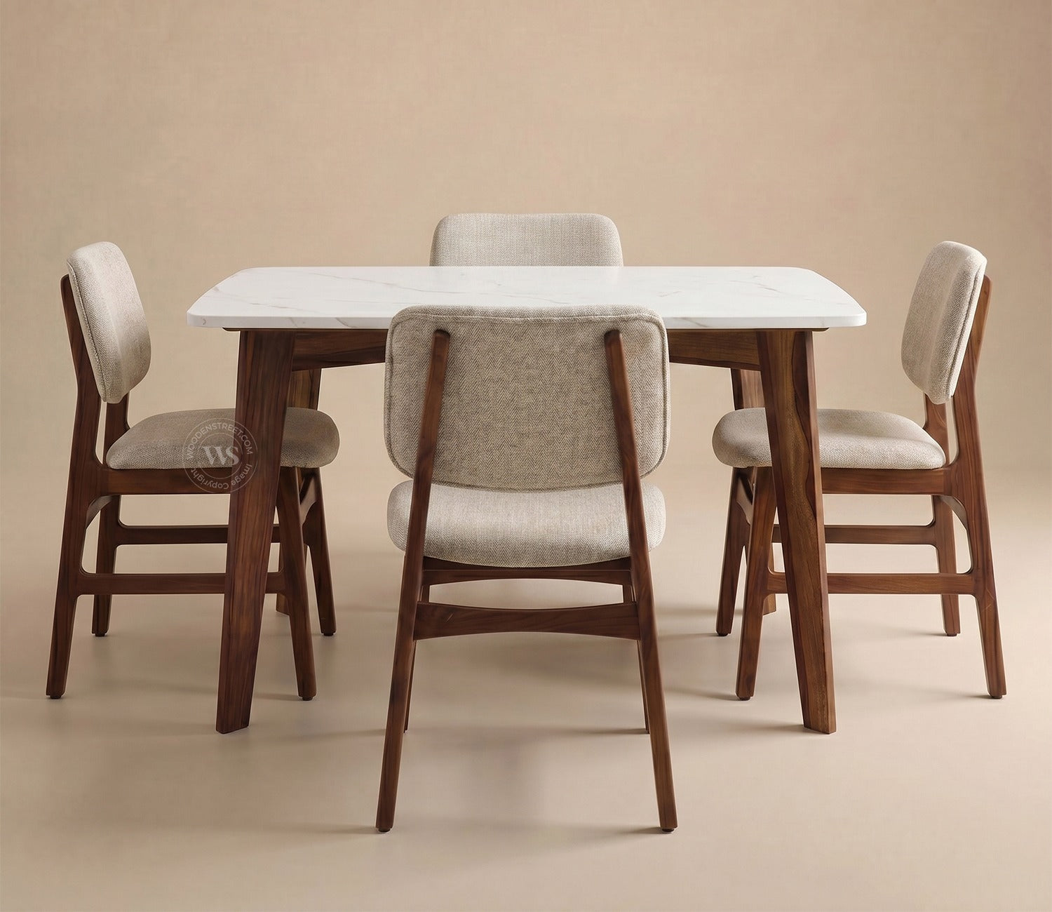 Vivara 4 Seater Dinining Set with Valence Quartz-Top Table and Vinara Upholstered Chair (Cottage Ivory)