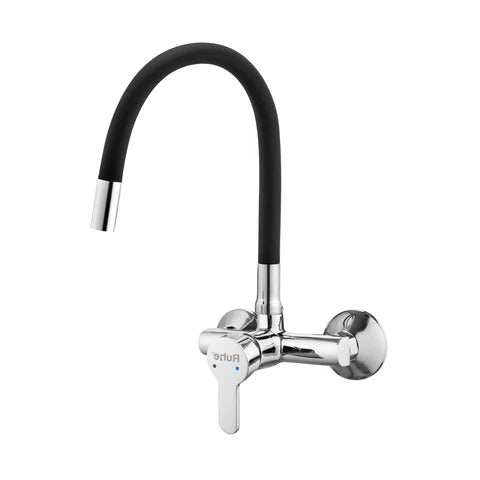 Trueliving Flora Single Lever Wall-mount Sink Mixer Brass Faucet with Black Silicone Spout20 Inches