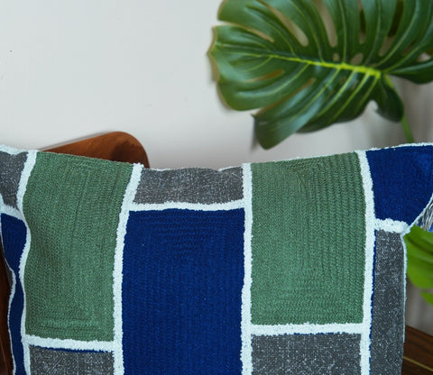 Geometric Tasseled Multi Color Cotton Cushion Cover -18 x 18