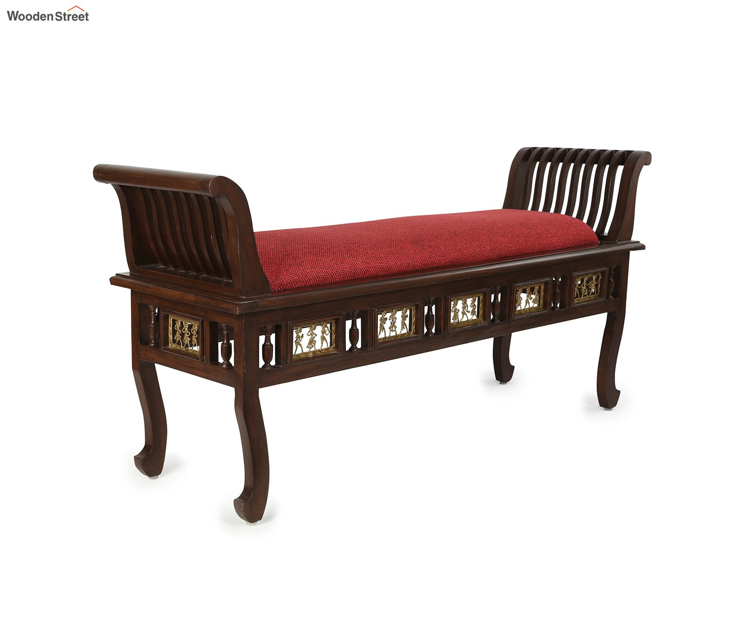 Myla-II Ottoman Cushioned Double Seater with Striped Wood Pattern in Walnut Finish
