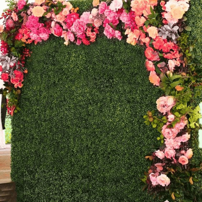 Trueliving High Density Artificial Pink Flower With Grass Carpet Mat for Balcony, Lawn, Door  20" x 20"