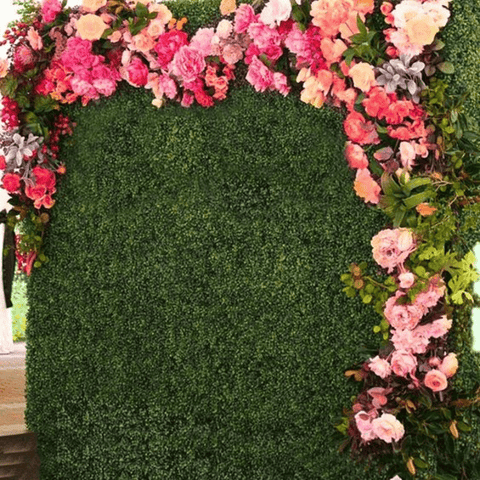Trueliving High Density Artificial Pink Flower With Grass Carpet Mat for Balcony, Lawn, Door  20" x 20"