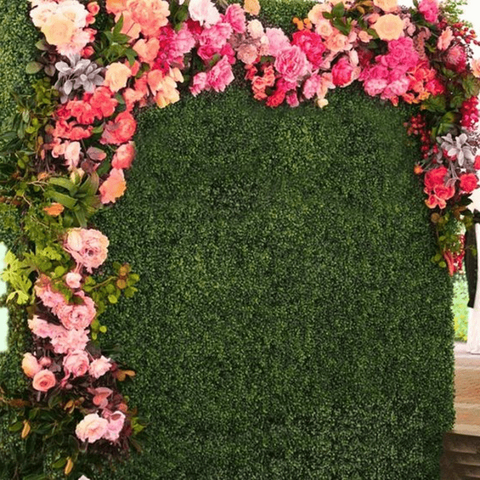 Trueliving High Density Artificial Pink Flower With Grass Carpet Mat for Balcony, Lawn, Door  20" x 20"