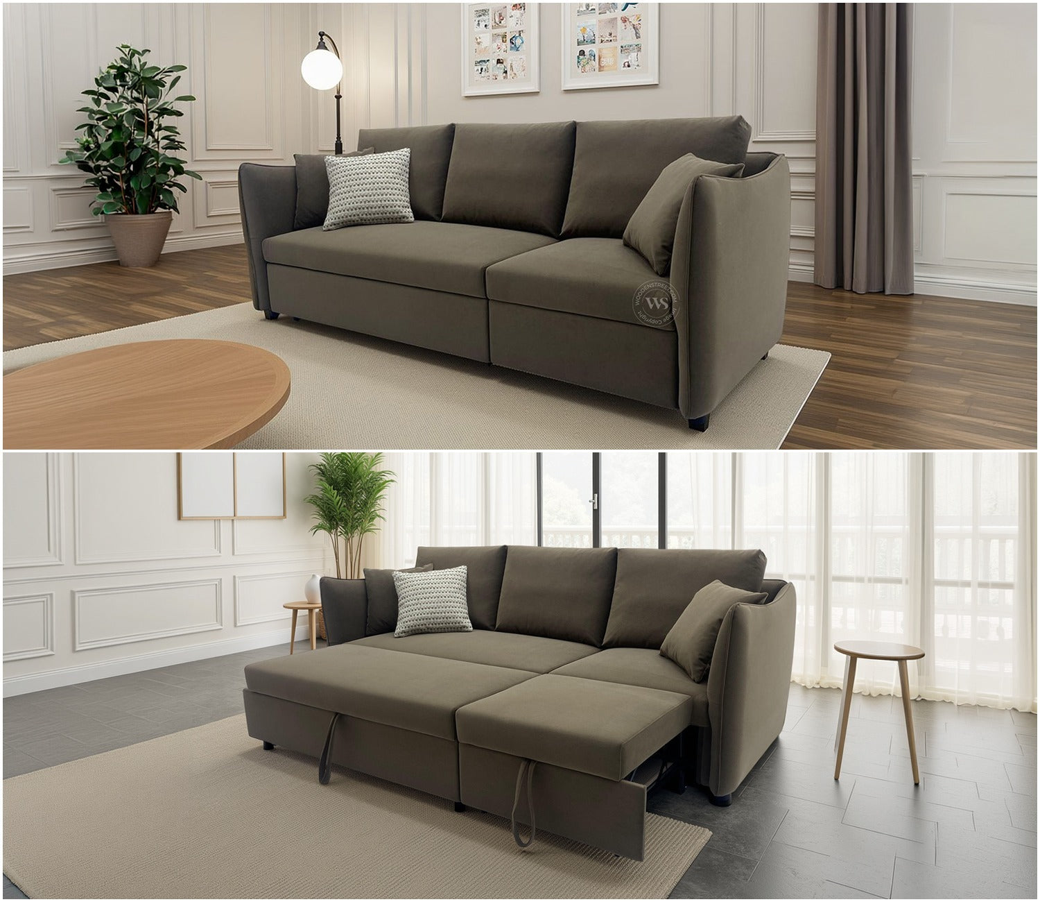 Asva Fabric Sofa Cum Bed (Grey)