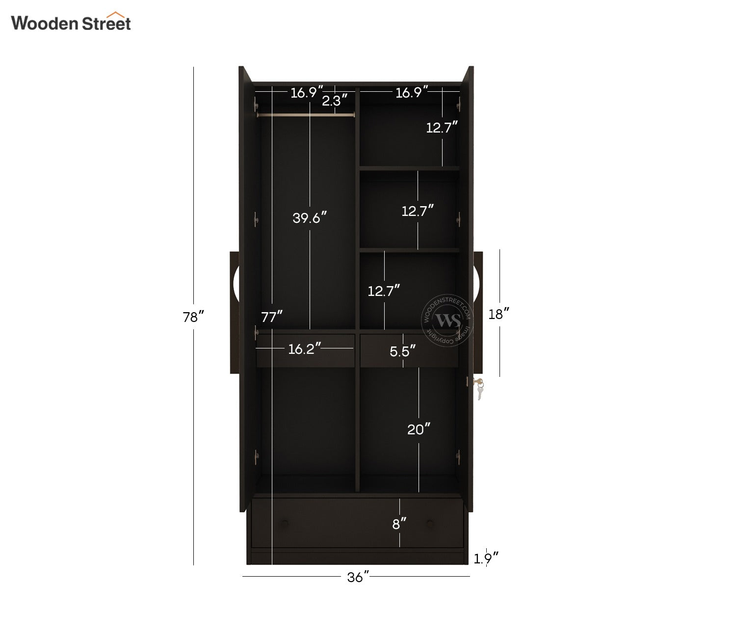 Avren Engineered Wood Wardrobe with Textured Front & Drawer Storage (Zigzag Brown)