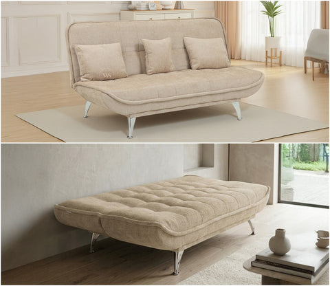 Bastion Premium Upholstery Fabric Sofa cum Bed (Beige)