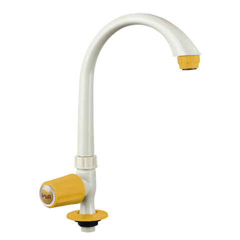 Truliving_Gold Round PTMT Swan Neck with Swivel Spout Faucet 15 White Orange