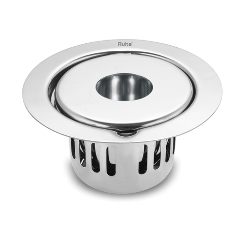Trueliving_Full Silver Moon Round Floor Drain (5 Inches) with Hole and Cockroach Trap (304 Grade)
