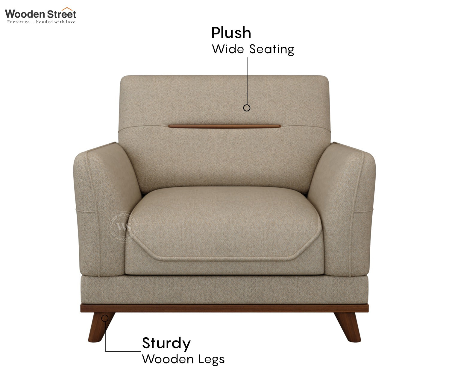 Alvaro 3+1+1 Seater Fabric Sofa with Wooden Accents (Cottage Ivory)