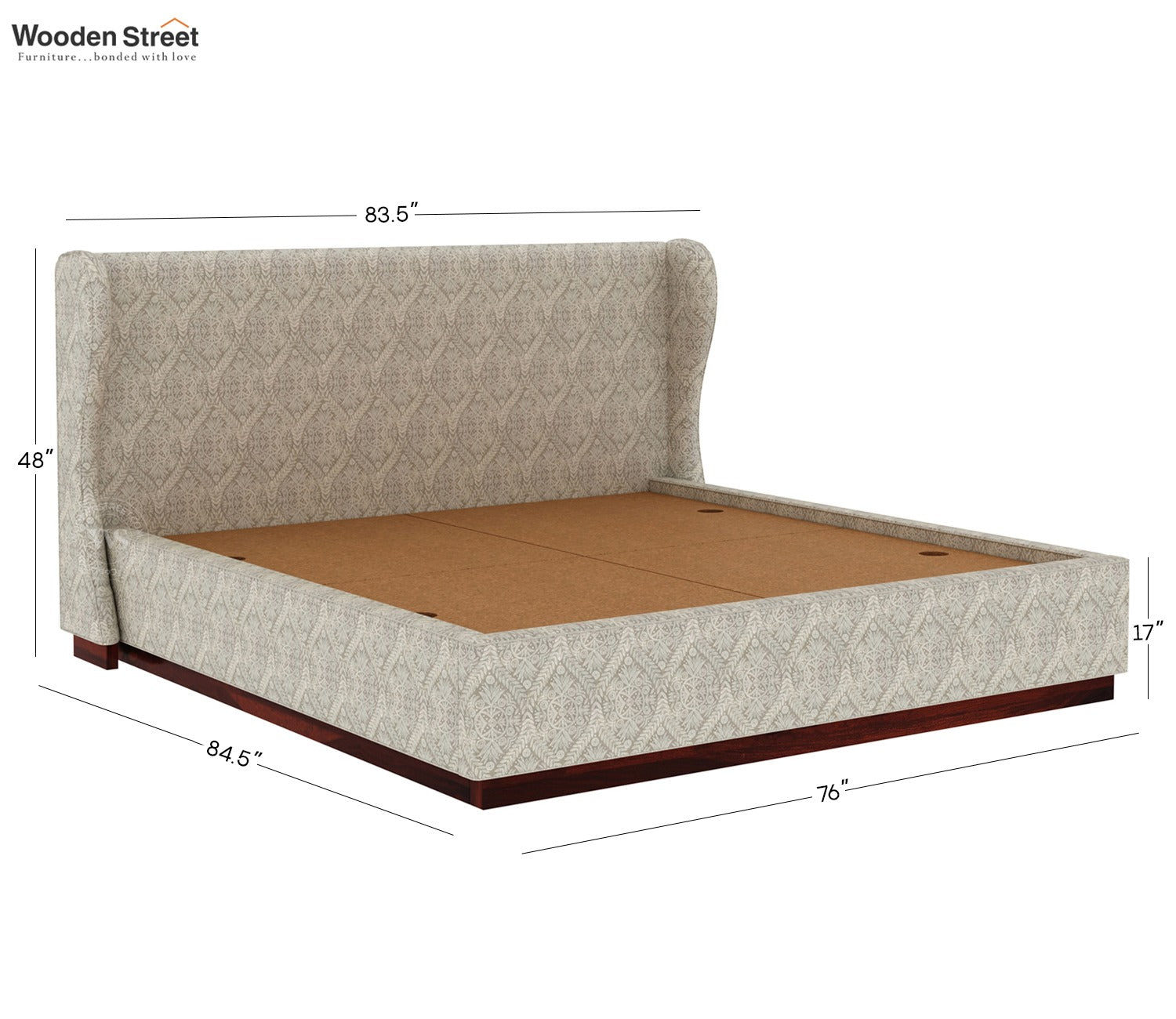 Adhiraj Luxurious Fabric Box Storage Bed with Plush Wingback Headboard (King Size, Pavilion Trellis Stone)