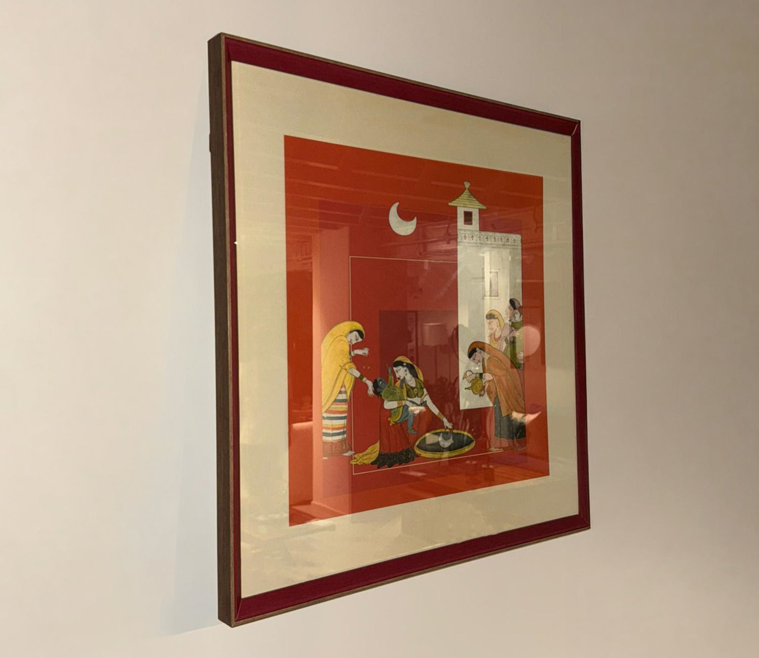 Traditional Indian Miniature Women Ritual Scene Wall Art Frame (Multicolor)