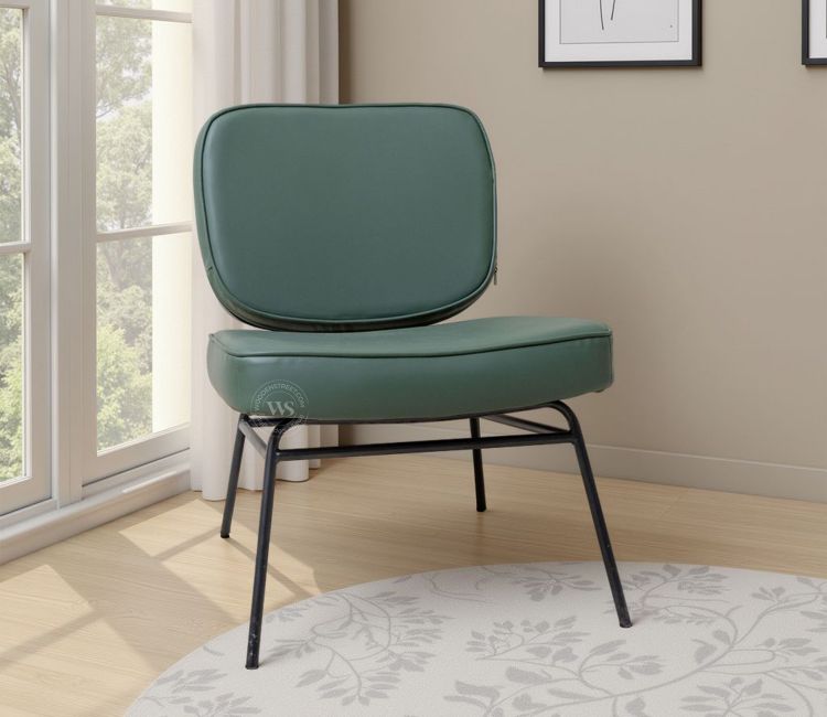 Calista Minimalist Lounge Chair with Leatherette Upholstery and Black Powder-Coated Legs (Olive Green)