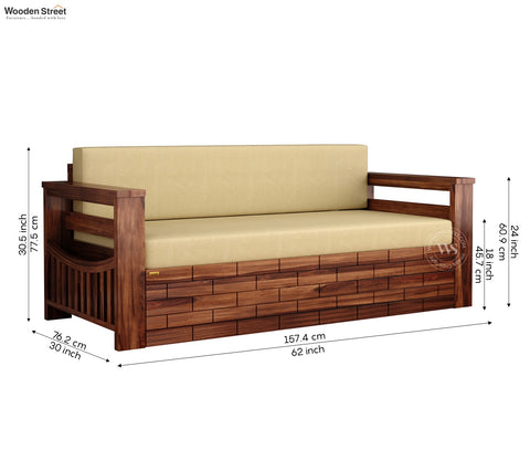 Sereta Sheesham Wood Sofa Cum Bed (Queen Size, Honey Finish)