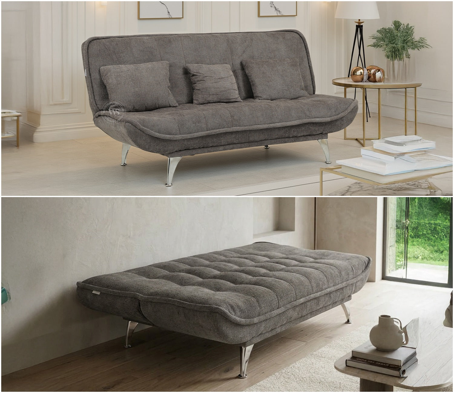Bastion Premium Upholstery Fabric Sofa cum Bed (Grey)