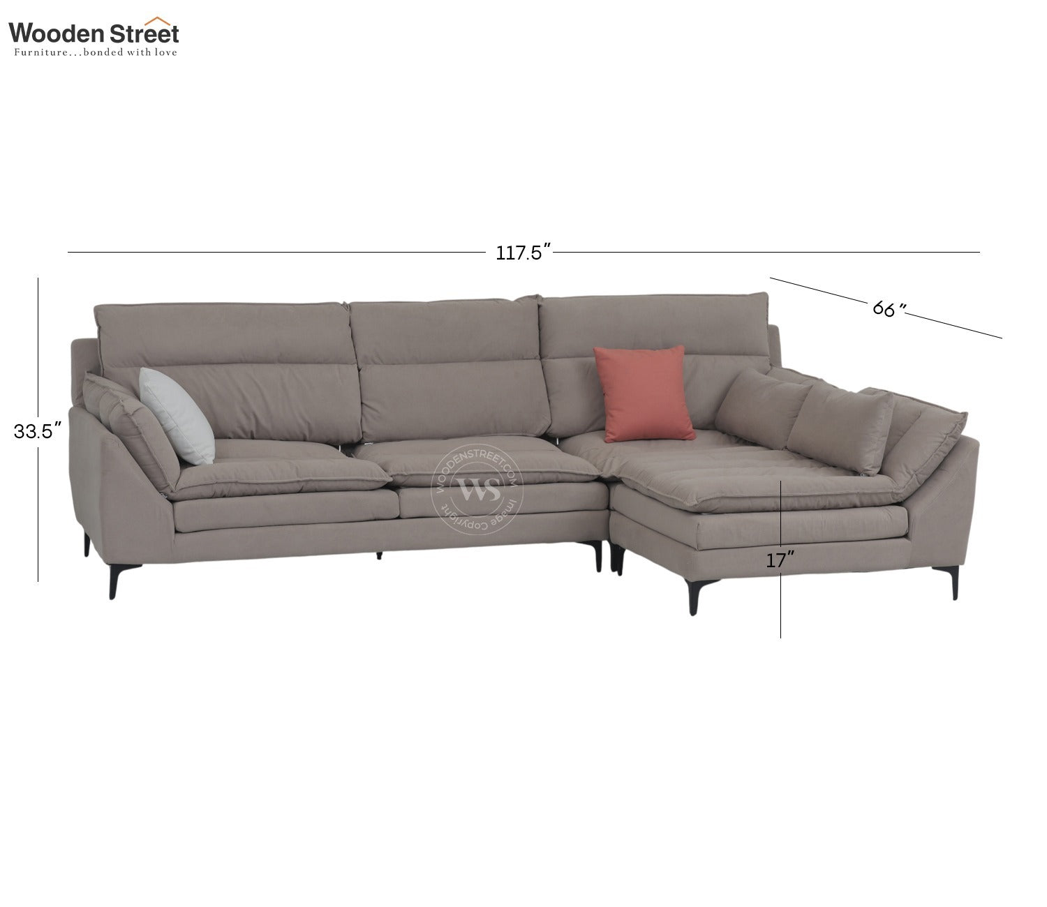 Arnett Premium L shape Fabric Sofa (Brown)