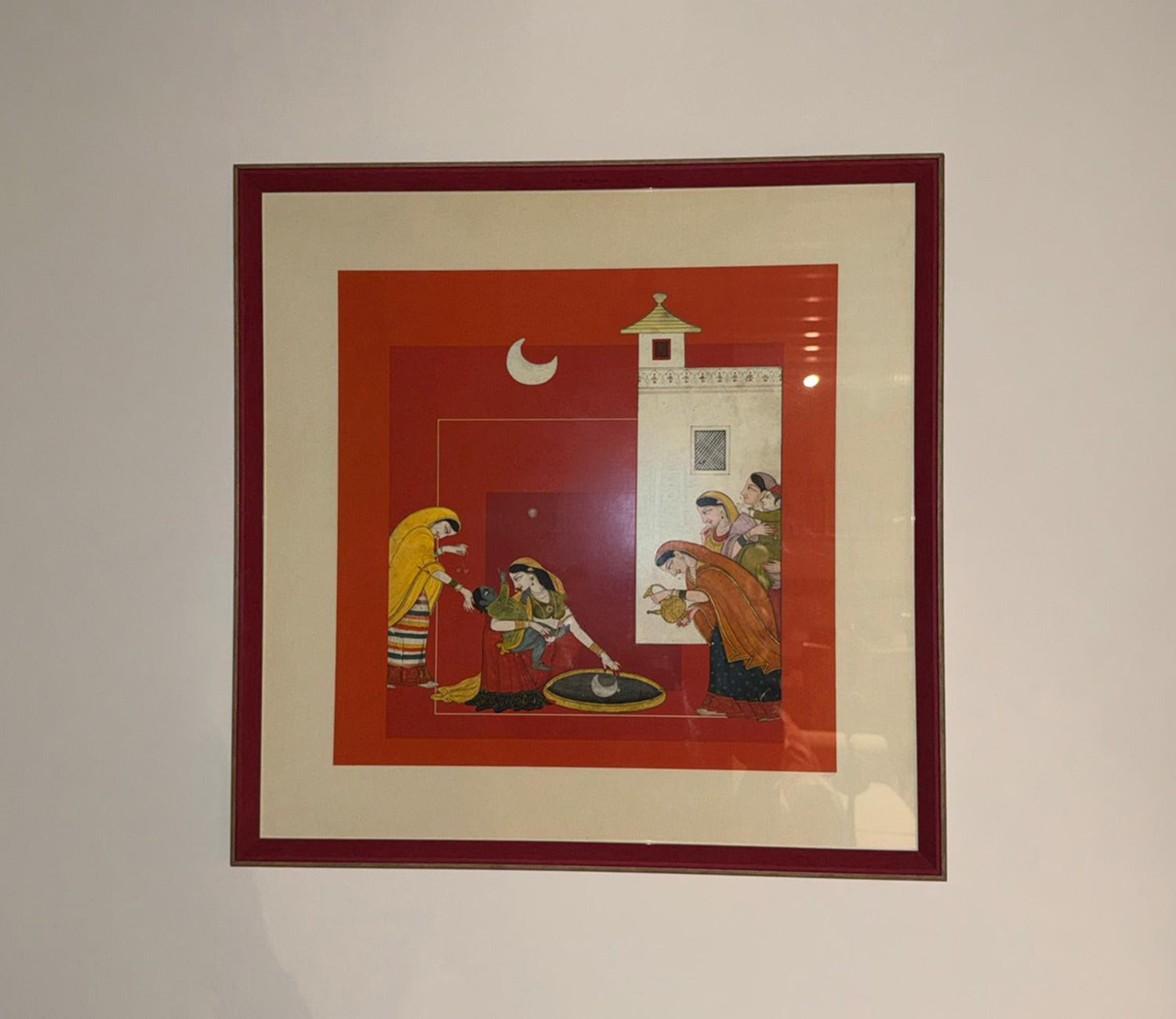 Traditional Indian Miniature Women Ritual Scene Wall Art Frame (Multicolor)