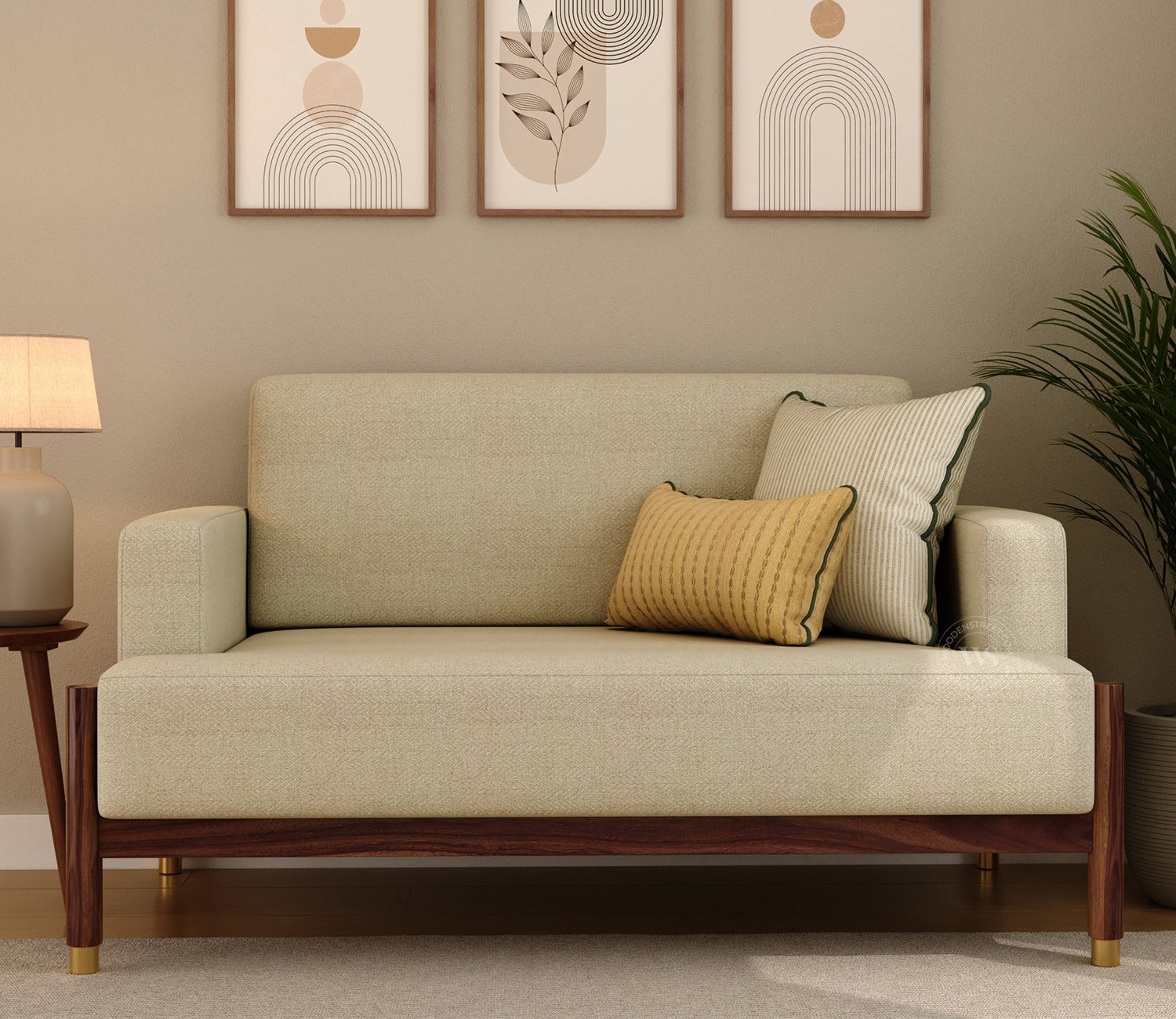 Kairav Modern 3+2 Wooden Sofa Set with Premium Upholstery (Cottage Ivory)