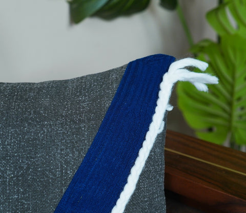 Braided Tasseled Multi Cotton Cushion Cover -14 x 20
