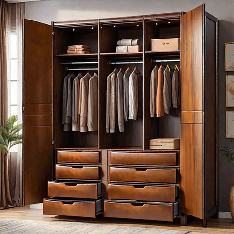 Trueliving 4 Cabinet Open Brown wardrobe Laminated Finish & PU Finish with Drawers (6Ft *2Ft *9Ft -1828.8MM X 609MM X 2743.2MM)