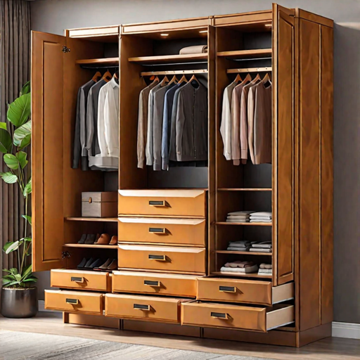 Trueliving 4 Cabinet Open wardrobe Laminated Finish & PU Finish with Drawers (6Ft *2Ft *9Ft -1828.8MM X 609MM X 2743.2MM)
