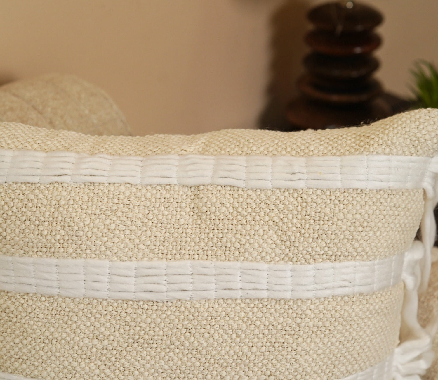 White Tasseled Embroided Cushion Cover-18 x 18