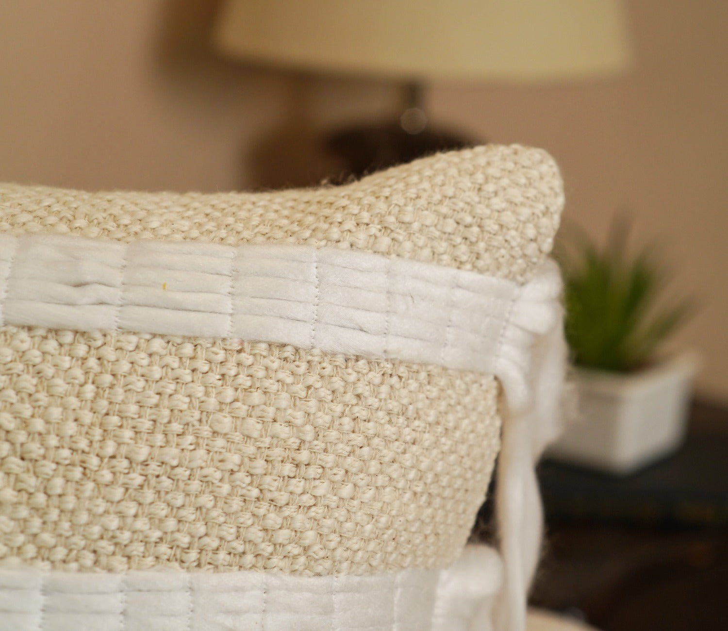 White Tasseled Embroided Cushion Cover-18 x 18