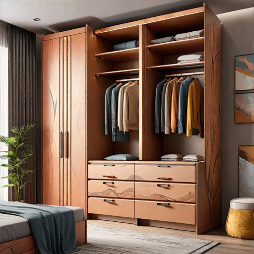 Trueliving 4 Cabinet Open Designer wardrobe Laminated Finish & PU Finish with Drawers (6Ft *2Ft *9Ft -1828.8MM X 609MM X 2743.2MM)