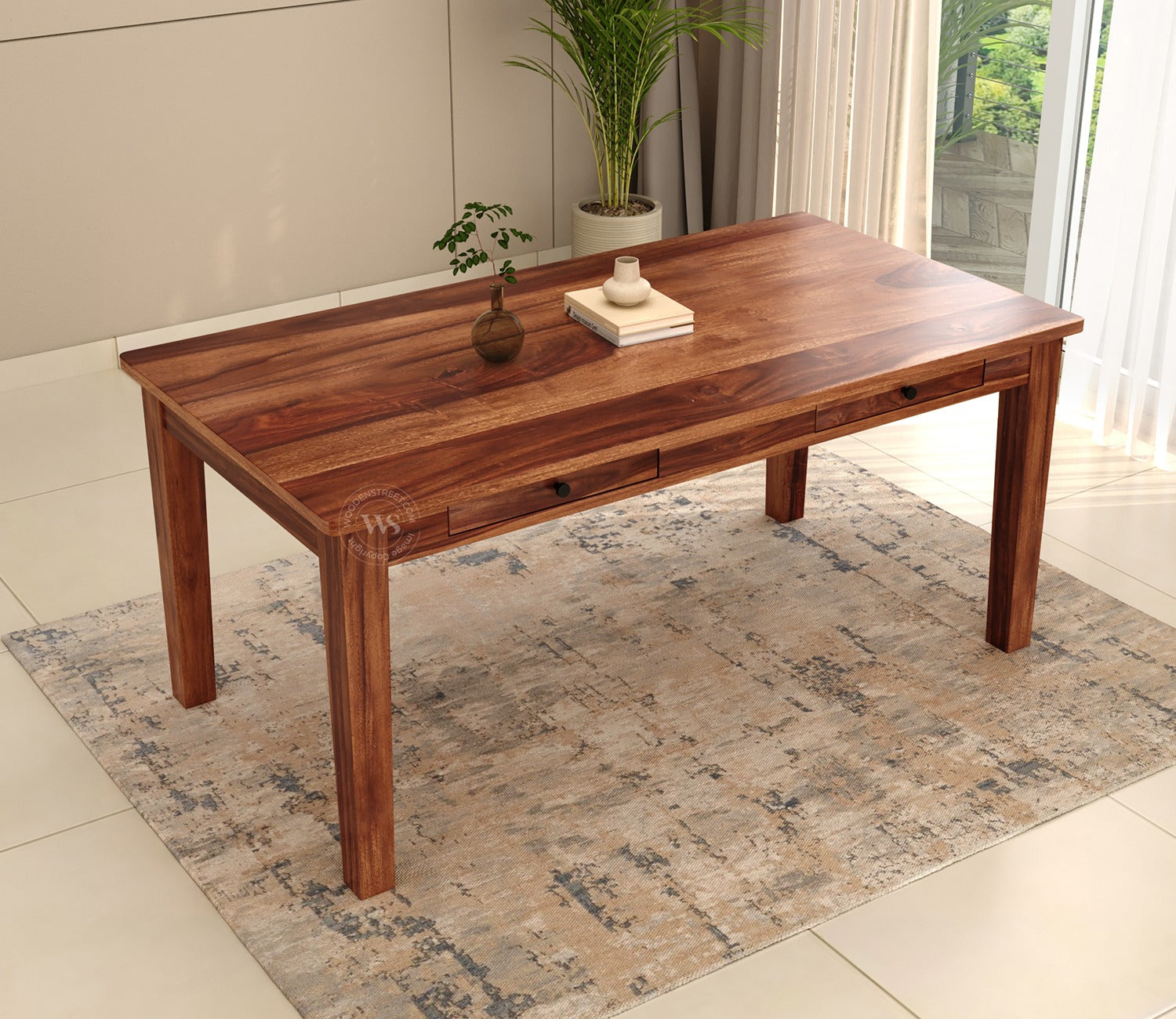 Mcbeth 6 Seater Dining Table With Storage (Honey Finish)